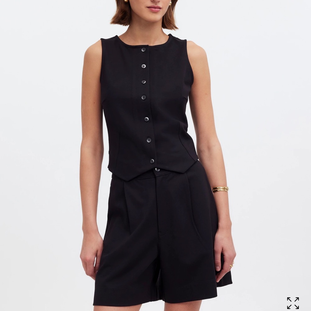 Madewell Cutaway Button-Front Vest in Ponte Black Sz XS